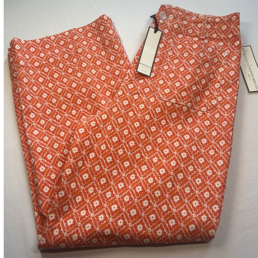 Bagatelle Cropped Wide Leg Women 10 Orange Geometric Print High Rise NWT